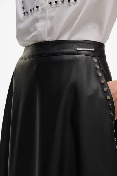 Sukňa Karl Lagerfeld Stud Detail Faux Leather Skirt Black