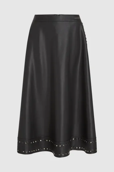 Sukňa Karl Lagerfeld Stud Detail Faux Leather Skirt Black