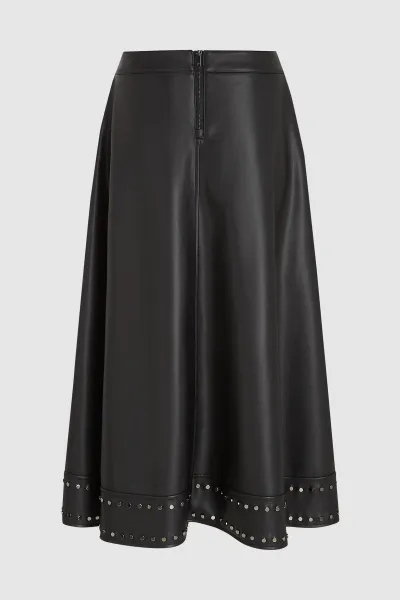 Sukňa Karl Lagerfeld Stud Detail Faux Leather Skirt Black