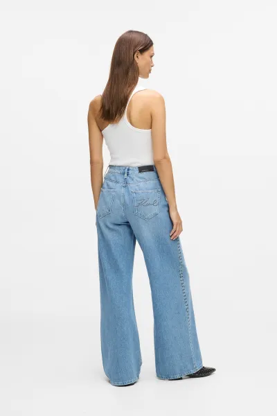 Džínsy Karl Lagerfeld Stud Detail Denim Pants Light Blue Denim