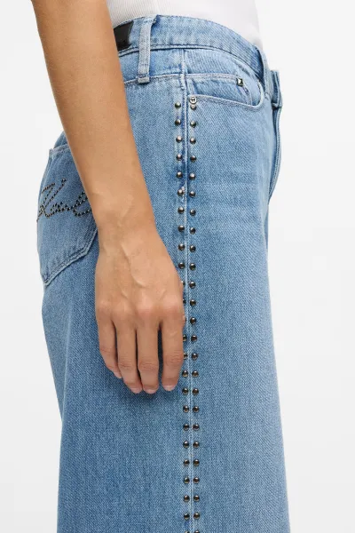Džínsy Karl Lagerfeld Stud Detail Denim Pants Light Blue Denim
