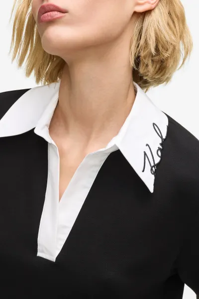Šaty Karl Lagerfeld Signature Collar T-Shirt Dress Black