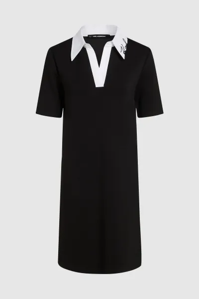 Šaty Karl Lagerfeld Signature Collar T-Shirt Dress Black
