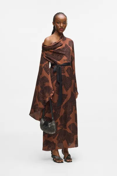Šaty Karl Lagerfeld Printed Fluid Kaftan Graphic Fan Friar Brown