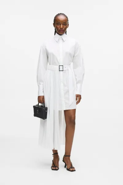 Šaty Karl Lagerfeld Pleated Fashion Shirt Dress White
