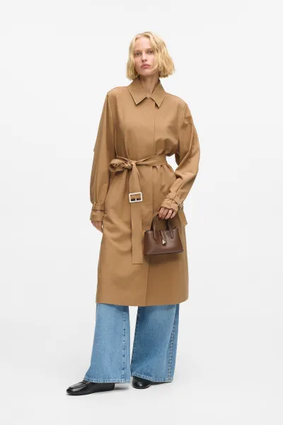 Kabát Karl Lagerfeld Pleated Trench Coat Nougat