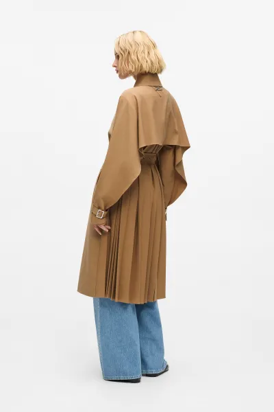 Kabát Karl Lagerfeld Pleated Trench Coat Nougat