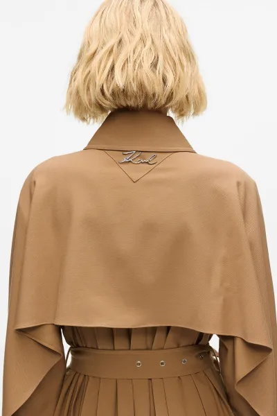 Kabát Karl Lagerfeld Pleated Trench Coat Nougat