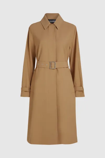 Kabát Karl Lagerfeld Pleated Trench Coat Nougat