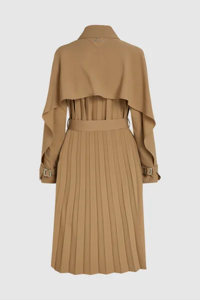 Kabát Karl Lagerfeld Pleated Trench Coat Nougat