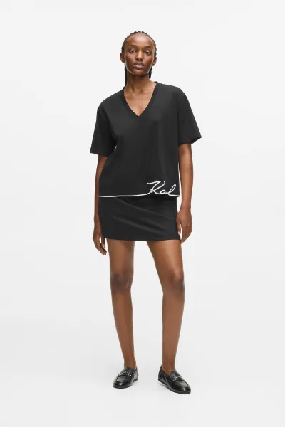 Tričko Karl Lagerfeld Signature Hem V-Neck T-Shirt Black