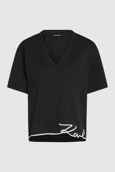 Tričko Karl Lagerfeld Signature Hem V-Neck T-Shirt Black