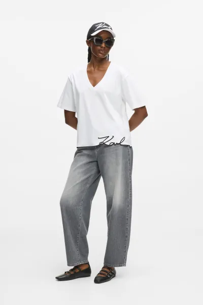Tričko Karl Lagerfeld Signature Hem V-Neck T-Shirt White