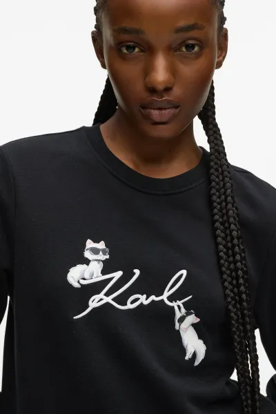 Mikina Karl Lagerfeld Ikon Signature Choupette Sweat Black