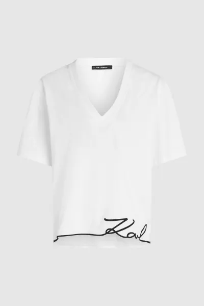 Tričko Karl Lagerfeld Signature Hem V-Neck T-Shirt White