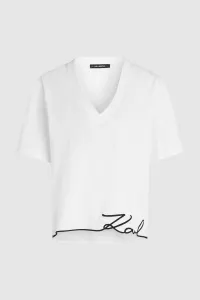 Tričko Karl Lagerfeld Signature Hem V-Neck T-Shirt White