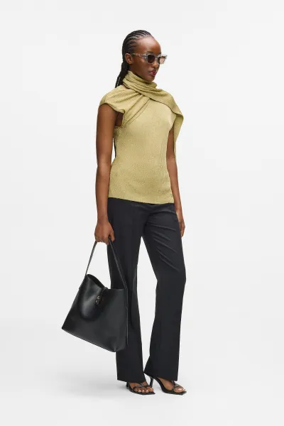 Sveter Karl Lagerfeld Lurex Knit Self Tie Top Light Gold