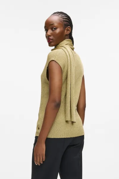 Sveter Karl Lagerfeld Lurex Knit Self Tie Top Light Gold