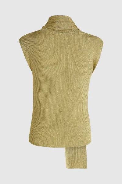 Sveter Karl Lagerfeld Lurex Knit Self Tie Top Light Gold