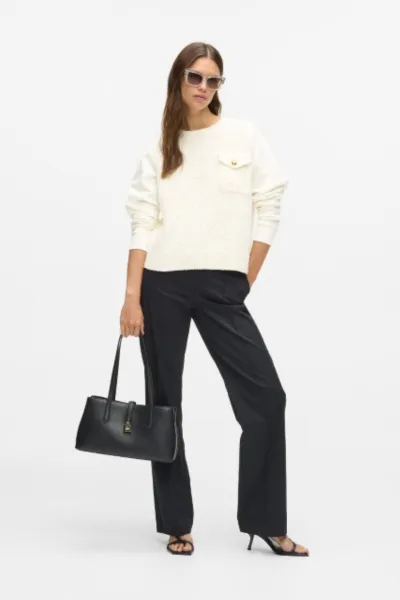 Mikina Karl Lagerfeld Boucle Knit Mix Sweatshirt Cannoli Cream