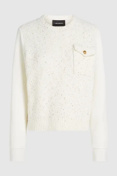 Mikina Karl Lagerfeld Boucle Knit Mix Sweatshirt Cannoli Cream