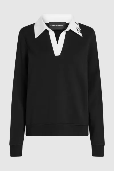 Mikina Karl Lagerfeld Signature Collar Sweatshirt Black