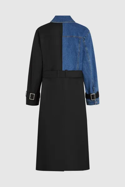 Kabát Karl Lagerfeld Jeans Klj Mixed Material Trench Washed Blue-Black