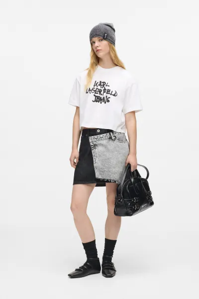 Tričko Karl Lagerfeld Jeans Klj Reg Cropped Graffiti Tee White