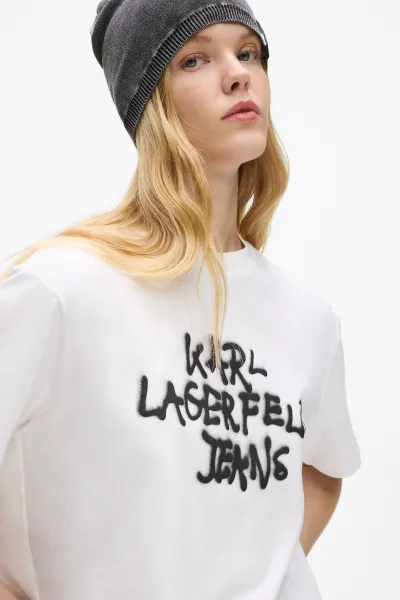 Tričko Karl Lagerfeld Jeans Klj Reg Cropped Graffiti Tee White