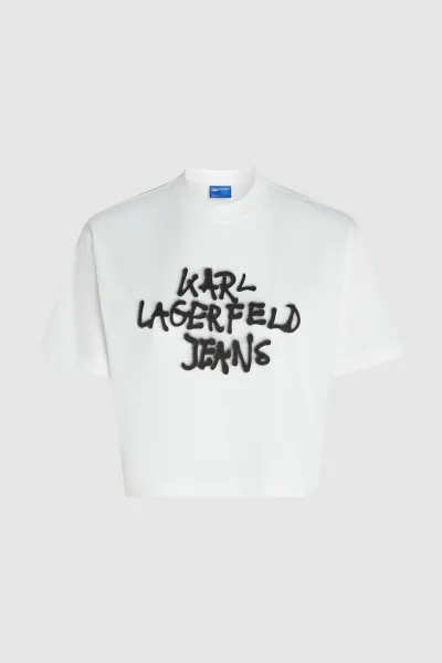 Tričko Karl Lagerfeld Jeans Klj Reg Cropped Graffiti Tee White