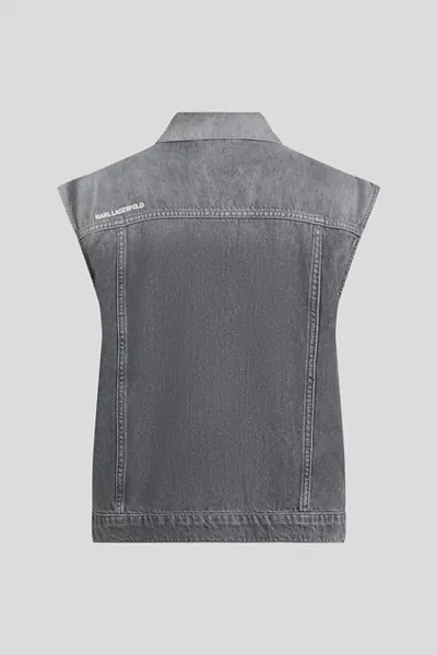 Vesta Karl Lagerfeld Ikon Denim Gilet Washed Light Grey