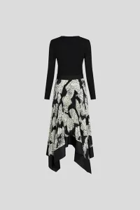 Šaty Karl Lagerfeld Material Mix Pleated Dress Black