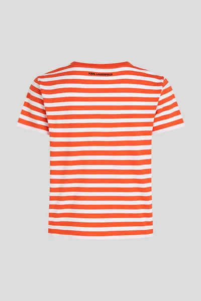 Tričko Karl Lagerfeld Ikon Stripe T-Shirt White-Tangerine-Stripe
