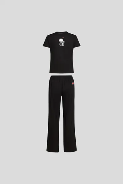 Pyžamo Karl Lagerfeld Ikon Rhinestone Pj Set Black