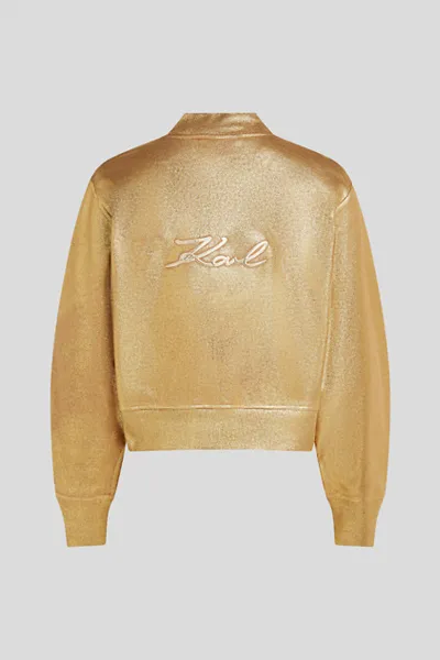 Mikina Karl Lagerfeld Coated Signature Zip Up Light Gold