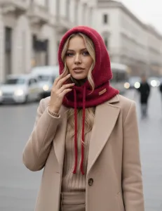 Lema Zimný dámsky kapucňový nákrčník 2v1 – módna balaclava (viac farieb) Farba: Ecru, Veľkosť: UNI