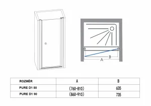 H K - Sprchové dvere PURE 80 jednokrídlové 76-81 x 190, číre sklo PURED180