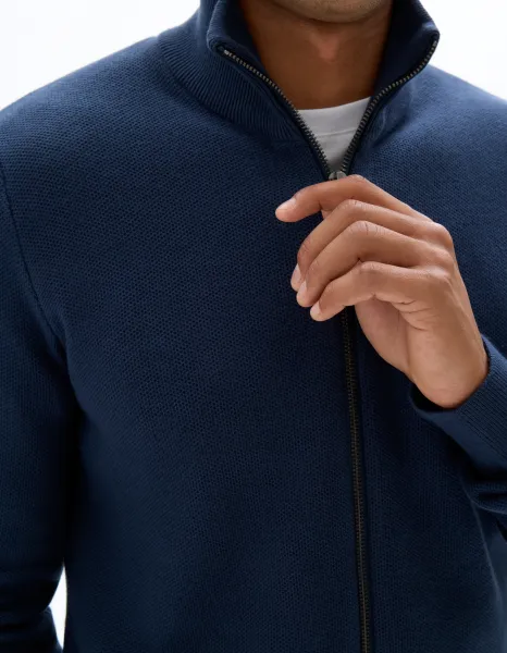 Tmavomodrý sveter na zips Celio