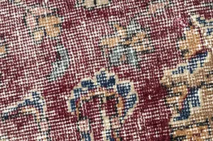 Ručne tkaný vlnený koberec Vintage 10665 rám / ornament, bordový / modrý