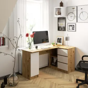 Ak furniture Rohový písací stôl B20 155 cm dub artisan/bílý pravý