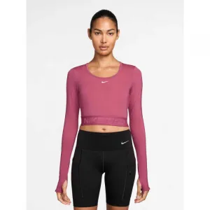 Dámske tréningové tričko s dlhým rukávom NIKE PRO W NP DF LS TOP GG SHINE SWEET BEET RUSH MAROON WHITE