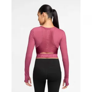 Dámske tréningové tričko s dlhým rukávom NIKE PRO W NP DF LS TOP GG SHINE SWEET BEET RUSH MAROON WHITE