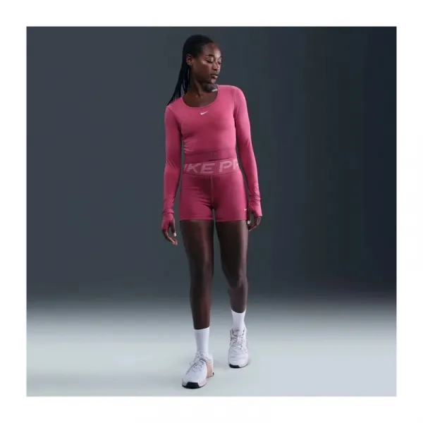 Dámske tréningové tričko s dlhým rukávom NIKE PRO W NP DF LS TOP GG SHINE SWEET BEET RUSH MAROON WHITE