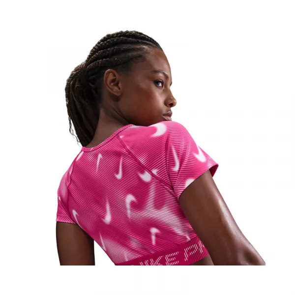 Dámske tréningové tričko s krátkym rukávom NIKE PRO W NP DF SS TOP TT AOP RUSH PINK PINK FOAM WHITE