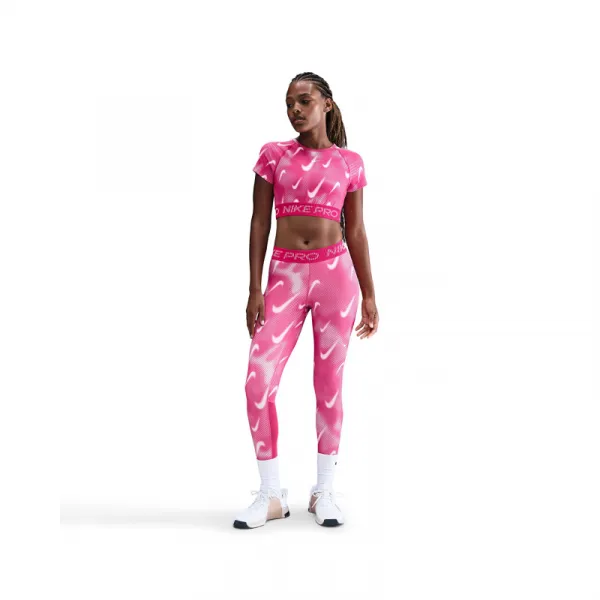 Dámske tréningové tričko s krátkym rukávom NIKE PRO W NP DF SS TOP TT AOP RUSH PINK PINK FOAM WHITE