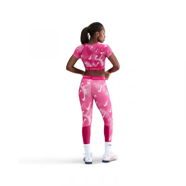 Dámske tréningové tričko s krátkym rukávom NIKE PRO W NP DF SS TOP TT AOP RUSH PINK PINK FOAM WHITE