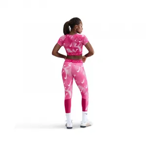Dámske tréningové tričko s krátkym rukávom NIKE PRO W NP DF SS TOP TT AOP RUSH PINK PINK FOAM WHITE