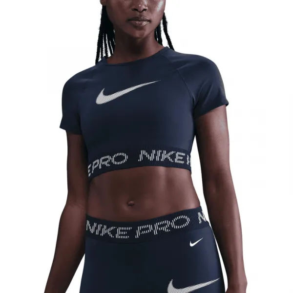 Dámske tréningové tričko s krátkym rukávom NIKE PRO W NP DF SS TOP TT GRX MIDNIGHT NAVY FOOTBALLGREY WHITE