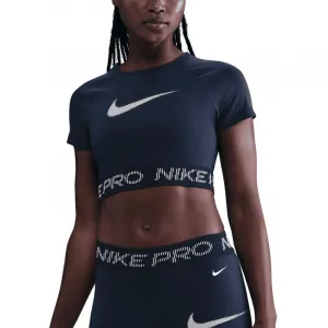 Dámske tréningové tričko s krátkym rukávom NIKE PRO W NP DF SS TOP TT GRX MIDNIGHT NAVY FOOTBALLGREY WHITE