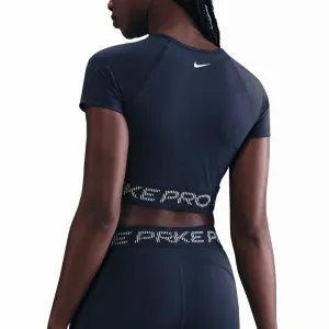 Dámske tréningové tričko s krátkym rukávom NIKE PRO W NP DF SS TOP TT GRX MIDNIGHT NAVY FOOTBALLGREY WHITE